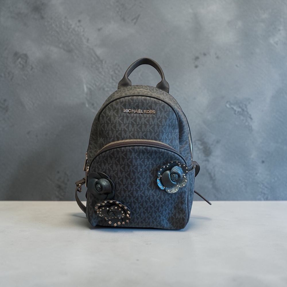 Michael Kors Abbey Medium Floral Appliqué Backpack Admiral Blue Signature MK - Picture 1 of 7
